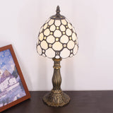 Werfactory® Small Tiffany Lamp White Crystal Bead Style Stained Glass Table Lamp 14" Tall