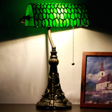 WERFACTORY®  Banker Lamp Tiffany Desk Lamp Green Leaves Style Stained Glass Table Lamp, 15" Tall