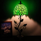 Werfactory® Tiffany Night Light Green Leaves Style Stained Glass Leaf Base Table Lamp