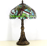 Werfactory® Tiffany Table Lamp Green Yellow Stained Glass Dragonfly Style Handmade Reading Lamp