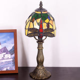 Werfactory® Small Tiffany Lamp Dragonfly Style Green Stained Glass Table Lamp, 14" Tall