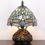 Werfactory® Rustic Tiffany Style Night Light with 8" Sea Blue Stained Glass Dragonfly Shade, 11"