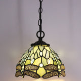 Werfactory® Tiffany Pendant Light Sea Blue Stained Glass Dragonfly Style Wide 8 Inch Hanging Lamp