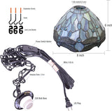 Werfactory® Tiffany Pendant Light Sea Blue Stained Glass Dragonfly Style Wide 8 Inch Hanging Lamp