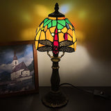 Werfactory® Small Tiffany Lamp Dragonfly Style Green Stained Glass Table Lamp, 14" Tall
