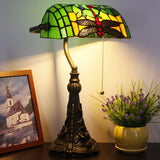 Werfactory® Banker Lamp Tiffany Desk Lamp Dragonfly Style Stained Glass Table Lamp, 15" Tall