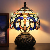 Werfactory® Small Tiffany Table Lamp with 8" Stained Glass Cloudy Style Shade, 11" Tall