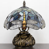 Werfactory® Tiffany Table Lamp Dragonfly Style Stained Glass Lamp with Mushroom Base