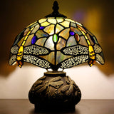 Werfactory® Tiffany Table Lamp Dragonfly Style Stained Glass Lamp with Mushroom Base