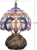 Werfactory® Small Tiffany Table Lamp with 8" Stained Glass Cloudy Style Shade, 11" Tall