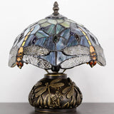 Werfactory® Tiffany Table Lamp Dragonfly Style Stained Glass Lamp with Mushroom Base