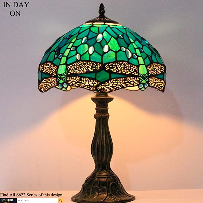 12 inch Green Blue Stained Glass Dragonfly Lampshade Only Werfactory®  Fit for Tiffany Table Lamp
