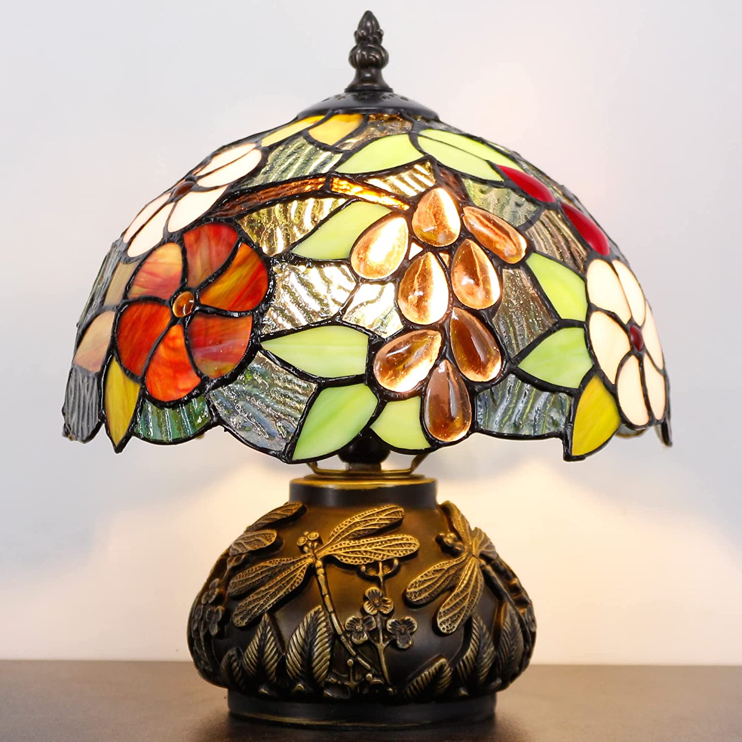 Werfactory® Tiffany Lamp Grape Style Stained Glass Table Lamp with Mushroom Base