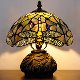 Werfactory® Tiffany Table Lamp Dragonfly Style Stained Glass Lamp with Mushroom Base