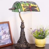 Werfactory® Banker Lamp Tiffany Desk Lamp Dragonfly Style Stained Glass Table Lamp, 15" Tall