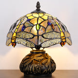 Werfactory® Tiffany Table Lamp Dragonfly Style Stained Glass Lamp with Mushroom Base