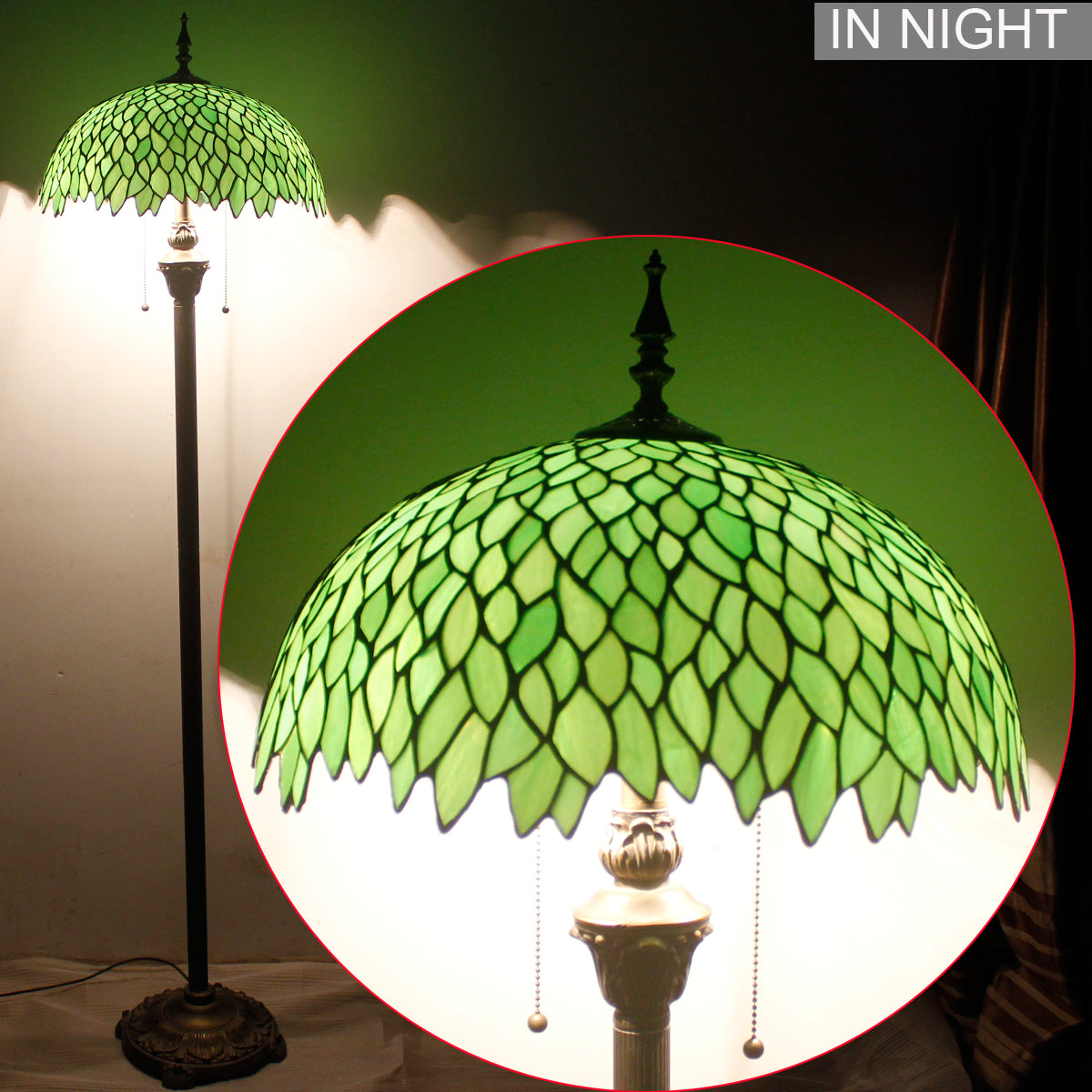 Tiffany Lamp Shade Replacement Werfactory® W16H7 Inch Green Stained Glass Wisteria Lampshade