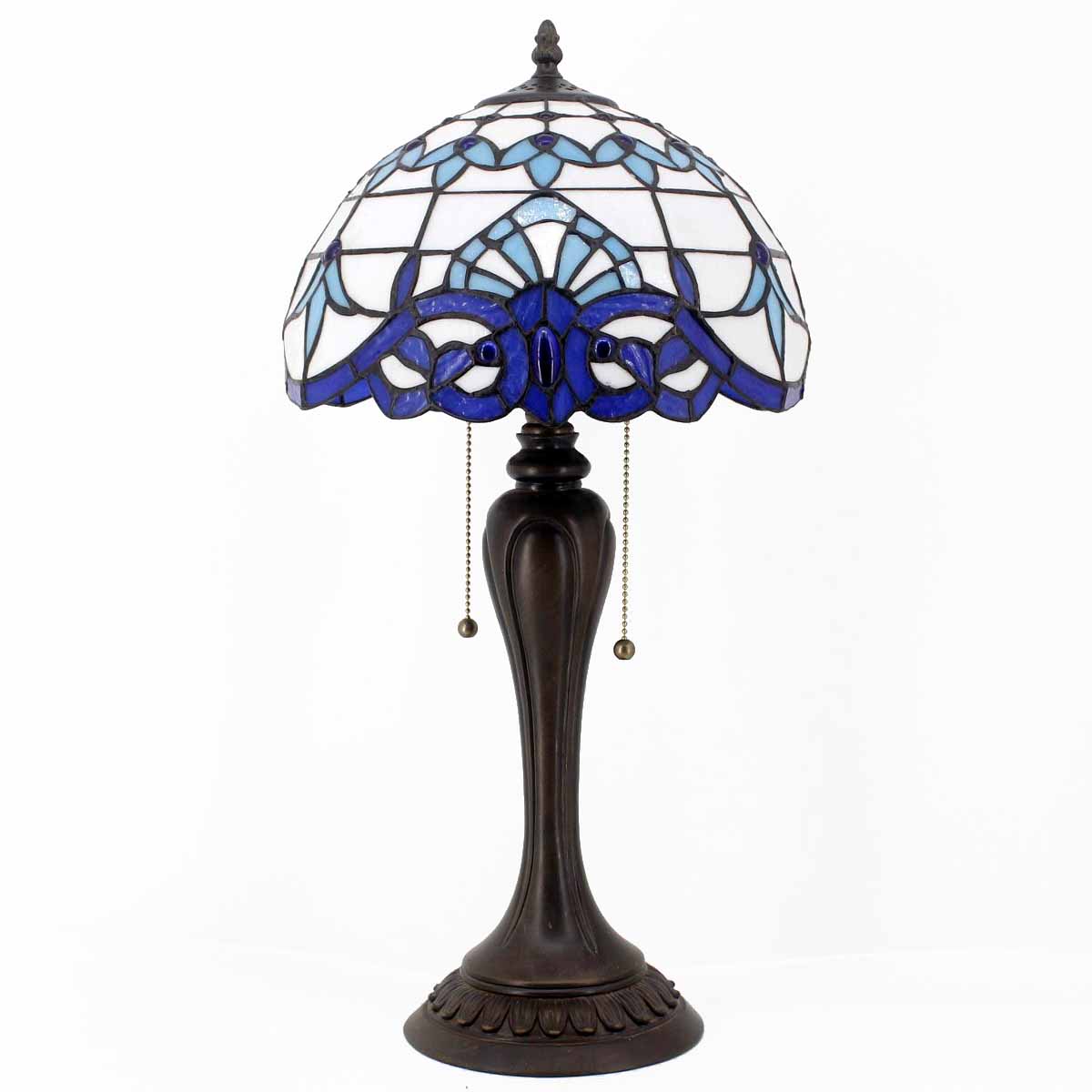 Stained Glass Lamp Werfactory® Tiffany Style White Navy Blue Baroque