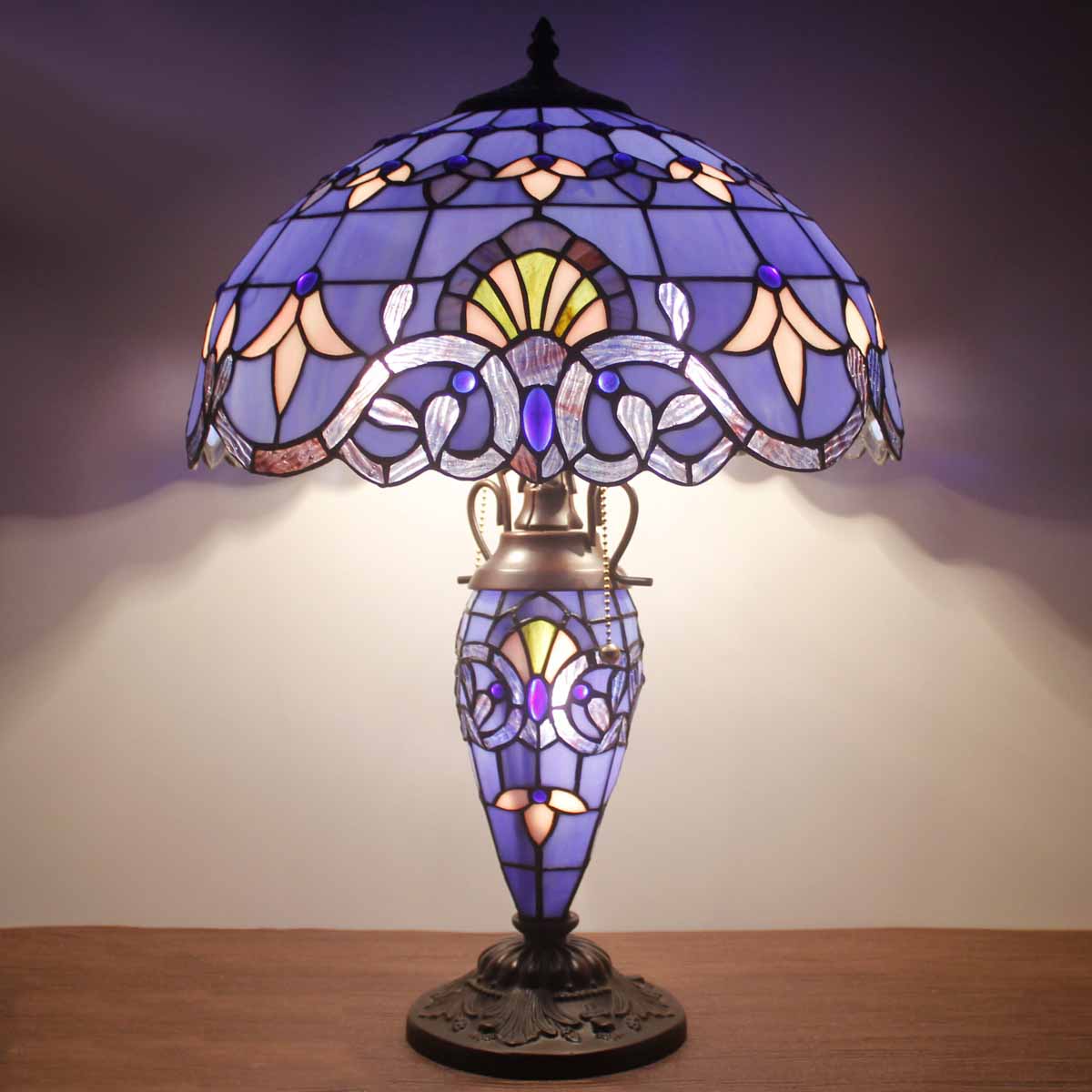 Tiffany Style Lamp Werfactory® Stained Glass Mother-Daughter Lavender Table Lamp