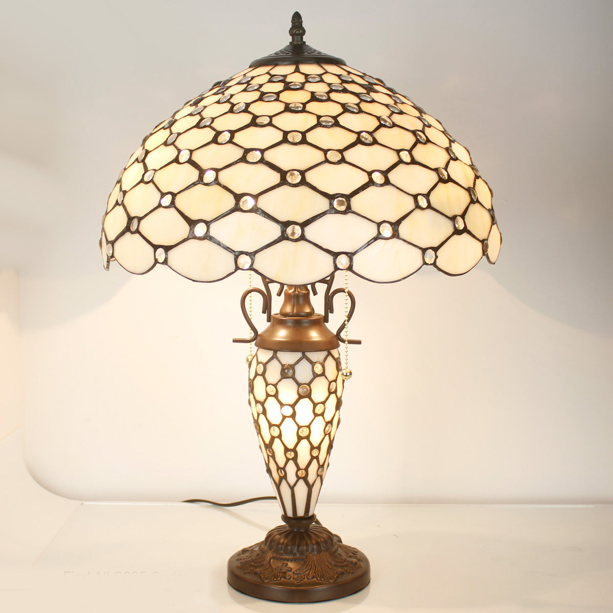 Tiffany Lamp Werfactory® Cream Stained Glass Mother-Daughter Table Reading Light