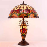 Tiffany Style Lamps Werfactory® Red Stained Glass Tulip Flower Mother-Daughter Vase Table Lamp