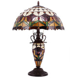 Tiffany Style Lamps Werfactory® Red Stained Glass Tulip Flower Mother-Daughter Vase Table Lamp