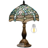 Tiffany Lamp Werfactory® Sea Blue Stained Glass Dragonfly Table Lamp