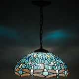 Tiffany Lamp Shade Replacement Werfactory® W16H7 Inch Sea Blue Stained Glass Dragonfly Lampshade