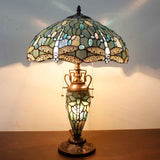 Tiffany Lamp Werfactory® Sea Blue Stained Glass Dragonfly Mother-Daughter Light
