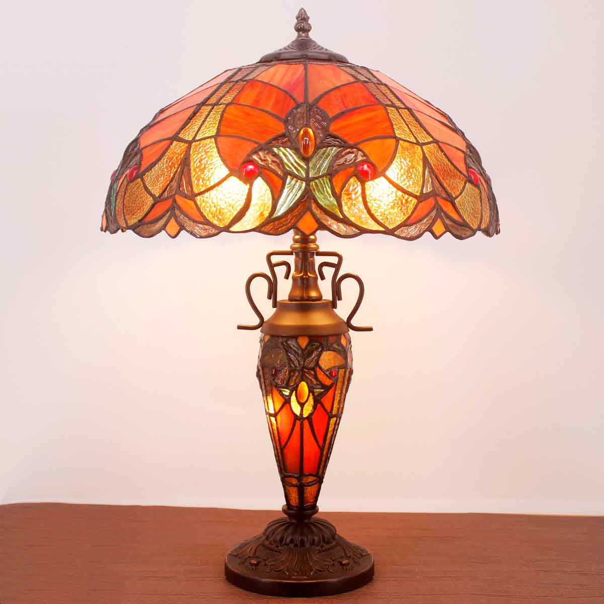 Tiffany Lamps Werfactory® Red Stained Glass Liaison Mother-Daughter Vase Table Lamp Desk Reading Light