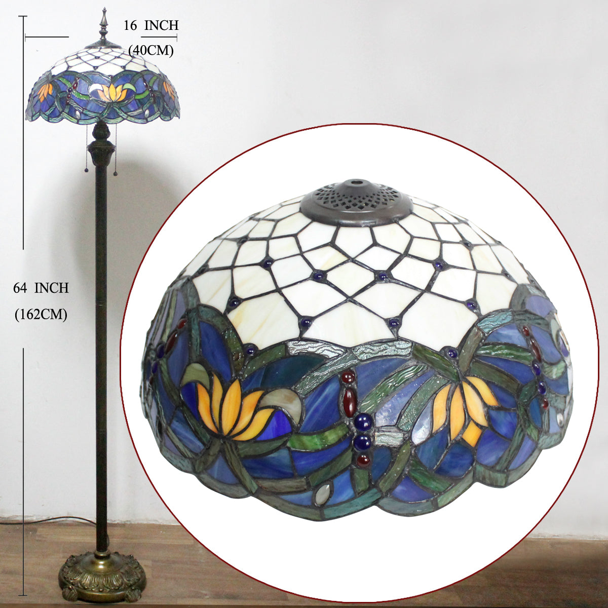 Stained Glass Lamp Shade Only Werfactory® Tiffany Lampshade Replacement 16X8 Inch Blue Lotus Flower