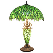 Tiffany Table Lamp Werfactory® Green Stained Glass Wisteria Mother-Daughter Light