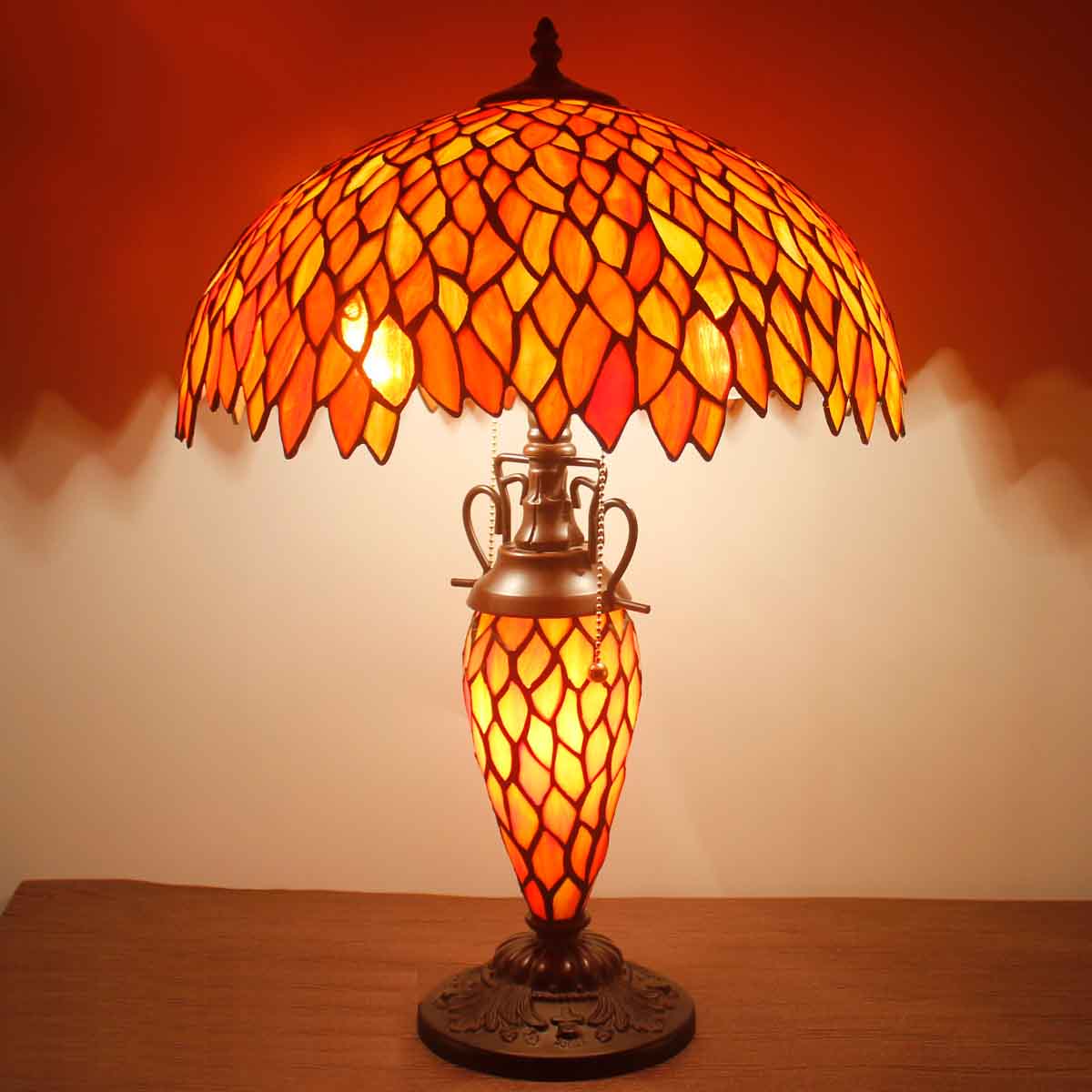 Tiffany Style Lamp Werfactory® Red Stained Glass Wisteria Mother-Daughter Desk Light