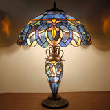 Tiffany Style Lamps Werfactory® Blue Purple Stained Glass Mother-Daughter Vase Lamp