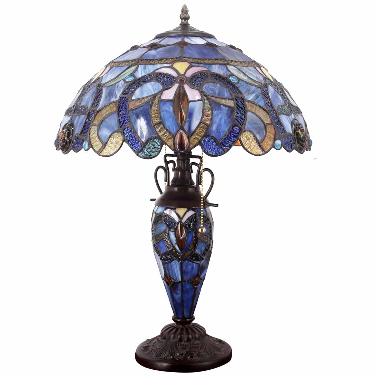 Tiffany Style Lamps Werfactory® Blue Purple Stained Glass Mother-Daughter Vase Lamp