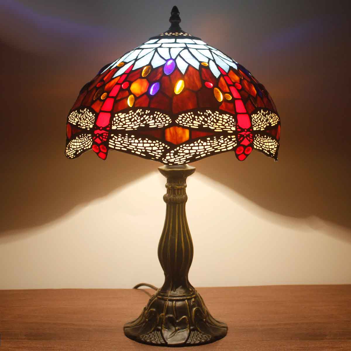 Tiffany Style Lamps Werfactory® Blue Red Stained Glass Dragonfly Style