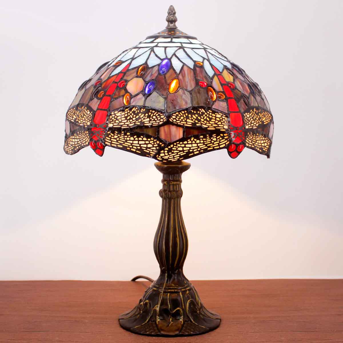 Tiffany Style Lamps Werfactory® Blue Red Stained Glass Dragonfly Style