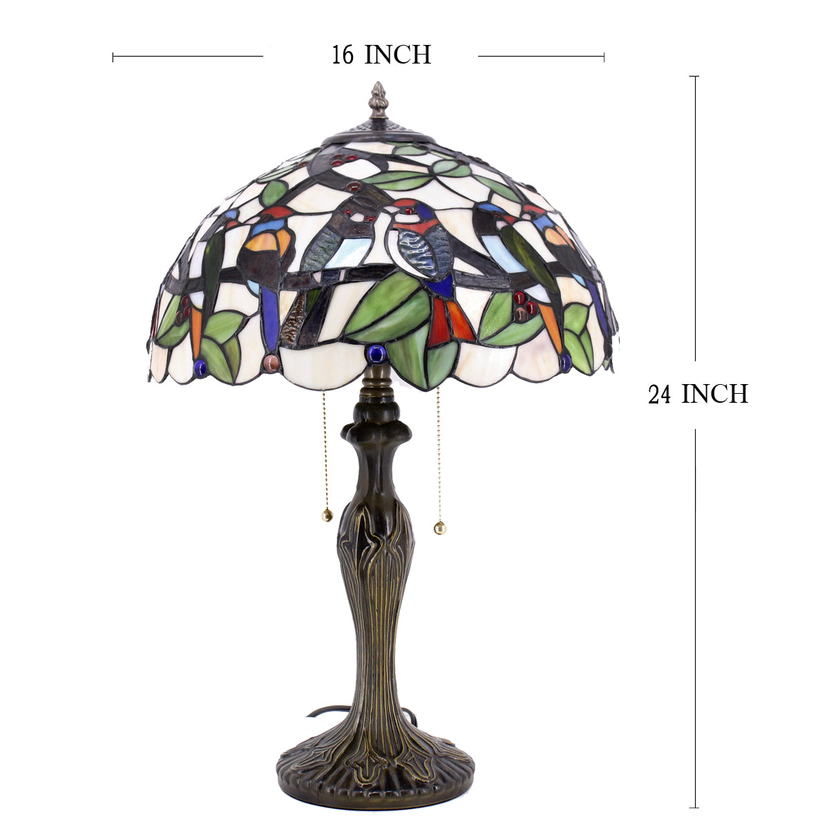 Tiffany Table Lamp Werfactory® Colorful Stained Glass Birds Bedside Desk Reading Light