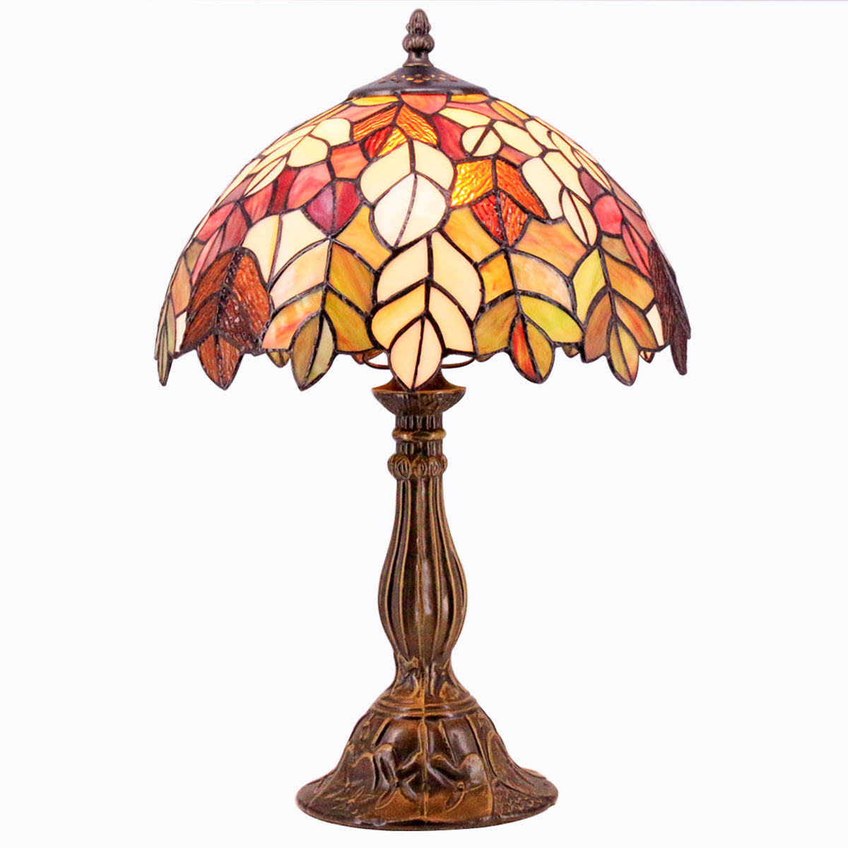 Tiffany Table Lamp Werfactory® Stained Glass Style Maple Leaf Bedside Lamp