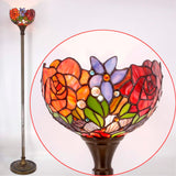 WERFACTORY Tiffany Floor Lamp Rose Stained Glass Light Torchiere Standing Torch Uplight