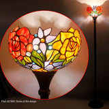 WERFACTORY Tiffany Floor Lamp Rose Stained Glass Light Torchiere Standing Torch Uplight