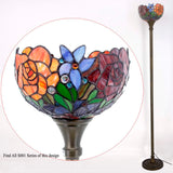WERFACTORY Tiffany Floor Lamp Rose Stained Glass Light Torchiere Standing Torch Uplight