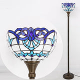 Tiffany Torch Floor Lamp Werfactory® Navy Blue Baroque Stained Glass Torchiere Light