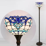 Tiffany Torch Floor Lamp Werfactory® Navy Blue Baroque Stained Glass Torchiere Light
