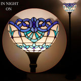 Tiffany Torch Floor Lamp Werfactory® Navy Blue Baroque Stained Glass Torchiere Light