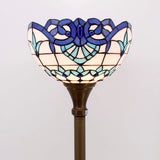 Tiffany Torch Floor Lamp Werfactory® Navy Blue Baroque Stained Glass Torchiere Light