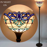 Tiffany Torch Floor Lamp Werfactory® Navy Blue Baroque Stained Glass Torchiere Light