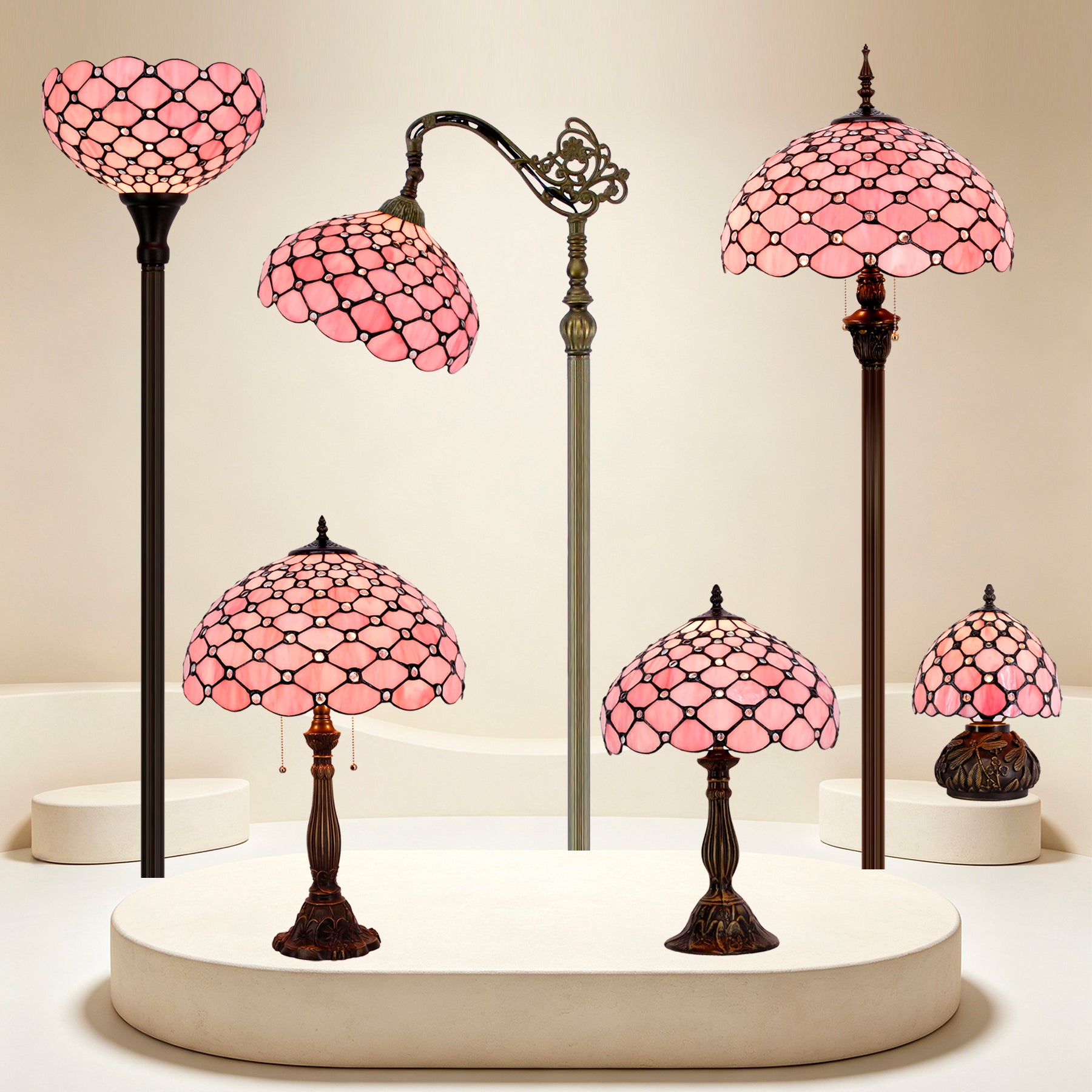 WERFACTORY®Tiffany Lamp Pink Stained Glass Bead 12 Inch Table Lamp Des –