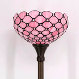 Werfactory® Tiffany Style Floor Lamp Pink Stained Glass Pearl Light Standing Corner Torch Light