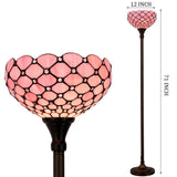 Werfactory® Tiffany Style Floor Lamp Pink Stained Glass Pearl Light Standing Corner Torch Light